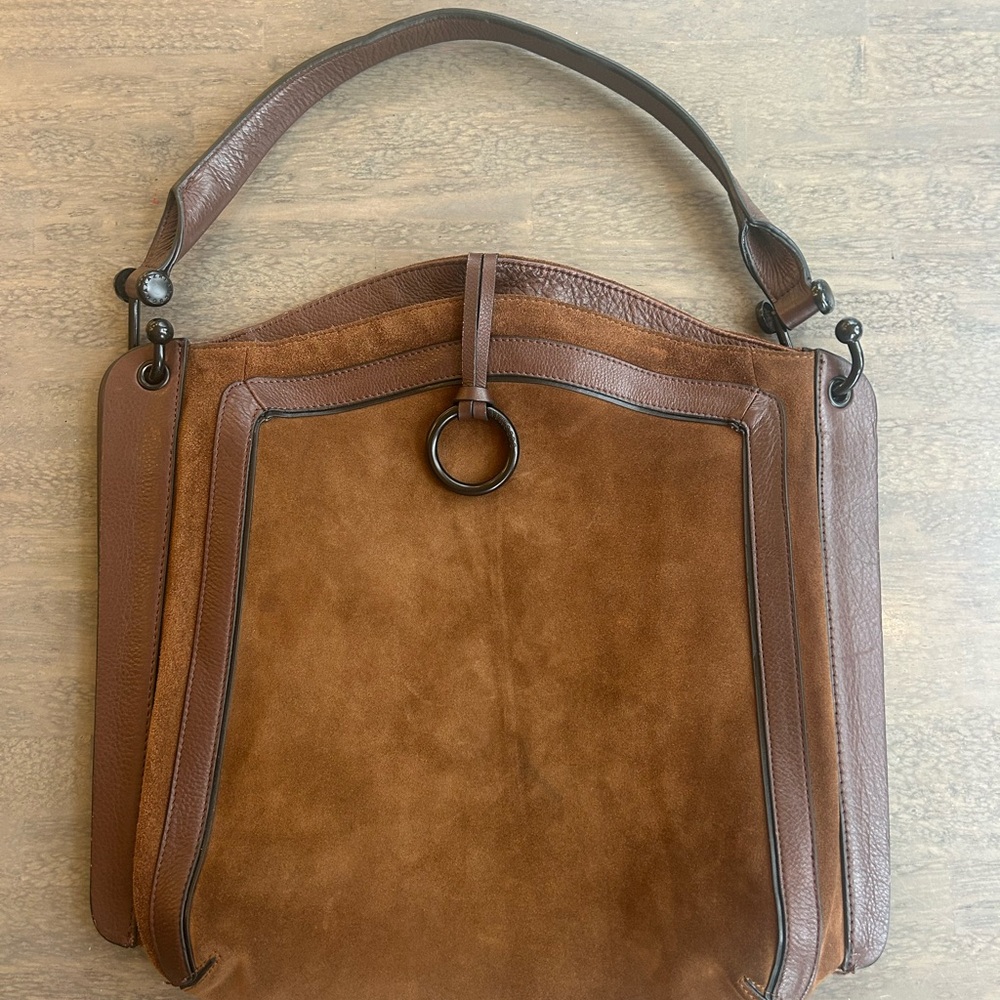 BCBG MAXAZRIA Brown Suede Leather Purse Tote Shoulder Bag